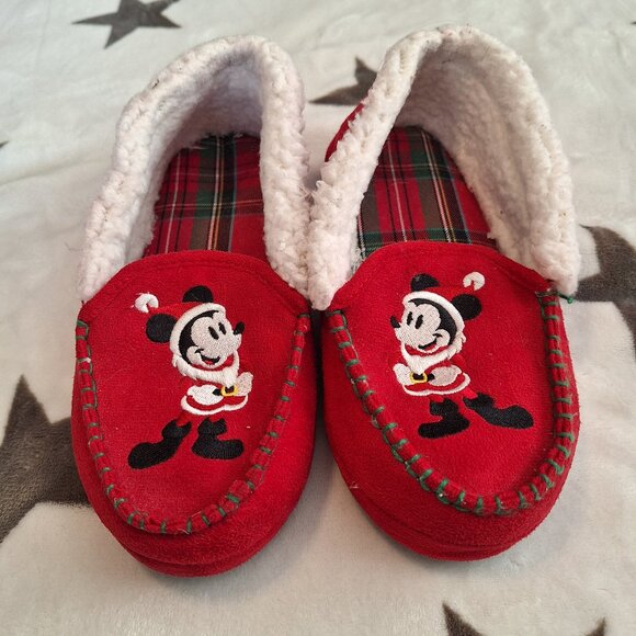 Disney House Slippers Womens Mickey Mouse Red‎ Moccasin Christmas Slip On - Picture 1 of 5